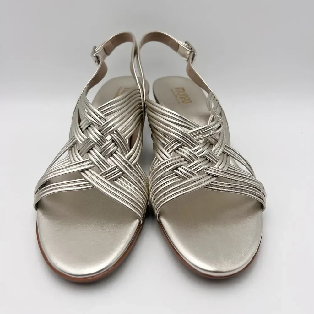 Munro Womens Marianna Heeled Sandals Size 12 M Silver Leather NWOB_7